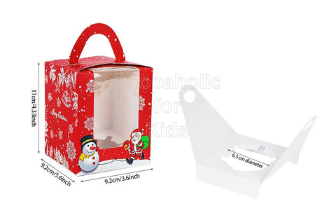 Delish Treats Christmas Cupcake Box (Solo) with Handle and Holder - Pack of 10pcs