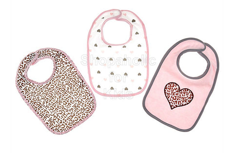 Baby Kiss Cheetah Heart Bibs - Pack of 3
