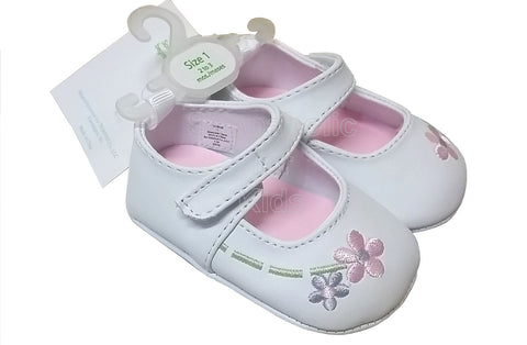 Wee Kids White Floral Baby Girl Shoes, Size 1 (2-3mos)