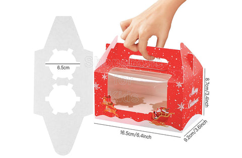 Delish Treats Christmas Cupcake Box with Holder (2 Holes) - Pack of 10pcs