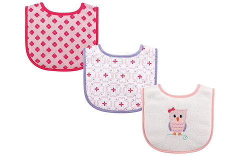 Luvable Friends Owl Drool Bibs, 3-pack