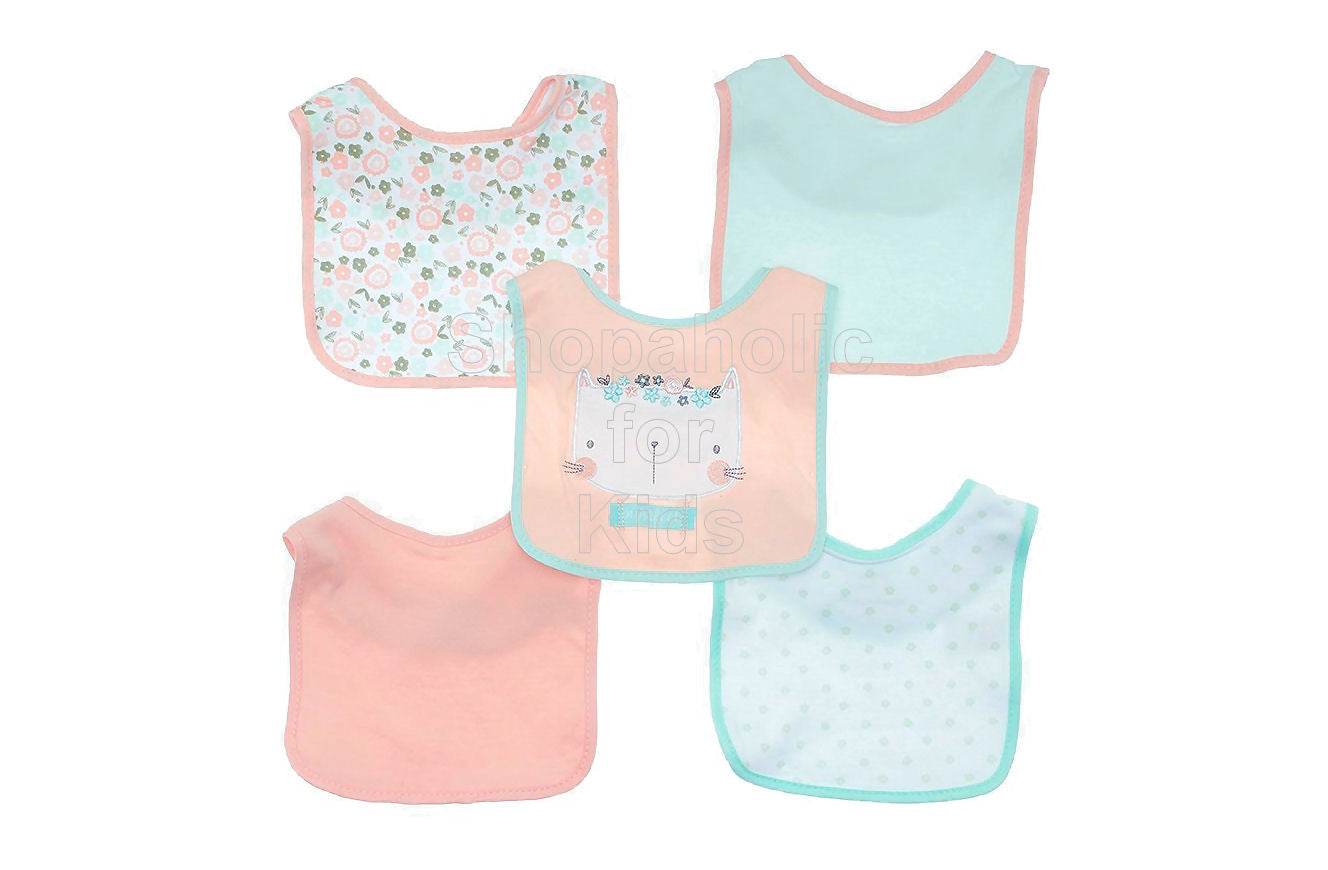 Chick Pea Coral Kitten & Floral Bibs, 5-pack - Shopaholic for Kids