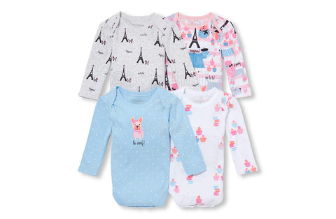 Children's Place Bundles Long Sleeve Bodysuit for Girls, Le Wolf, 3-6mos, Pack of 4