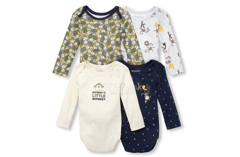 Children's Place Bundles Long Sleeve Bodysuit for Boys, Little Monkey, 3-6mos, Pack of 4