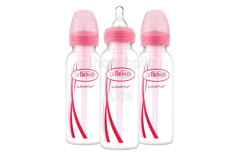 Dr. Brown's Natural Flow Options + Anti-Colic 8oz Pink Feeding Bottles, 0mos+, Pack of 3