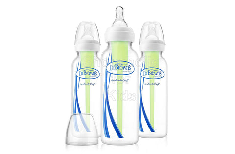 Dr. Brown's Natural Flow Options + Anti-Colic 8oz Narrow Feeding Bottles, 0mos+, Pack of 3
