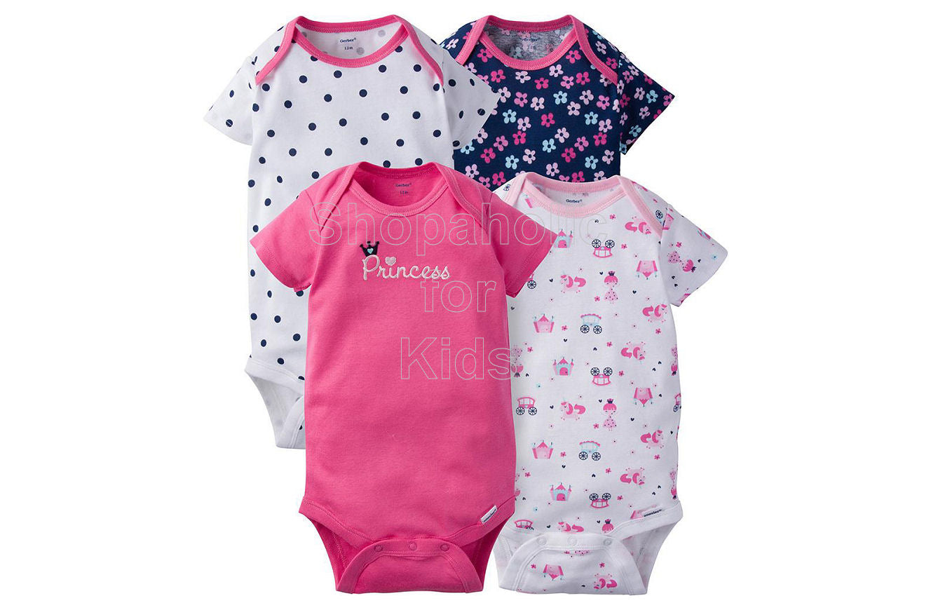 Gerber Baby Girl Princess Short Sleeves Onesies 18mos Pack of 4 Shopaholic for Kids