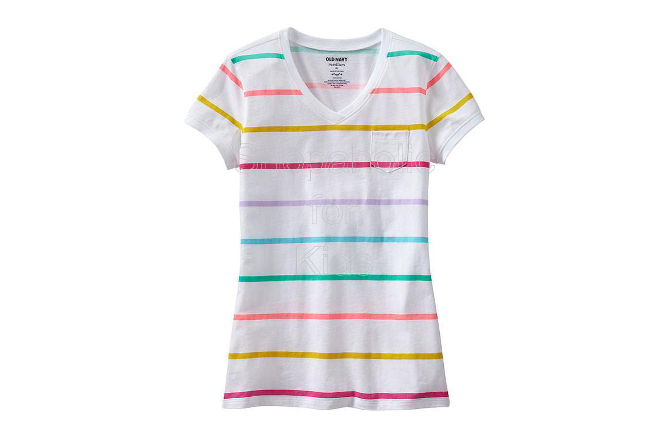 Old Navy Girls Printed Pocket V-Neck Color: White Stripe - Shopaholic for Kids