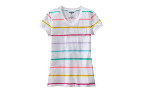 Old Navy Girls Printed Pocket V-Neck Color: White Stripe
