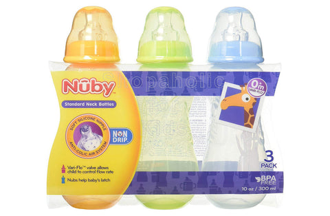 Nuby Non-Drip Standard Neck Bottles 10oz - Pack of 3