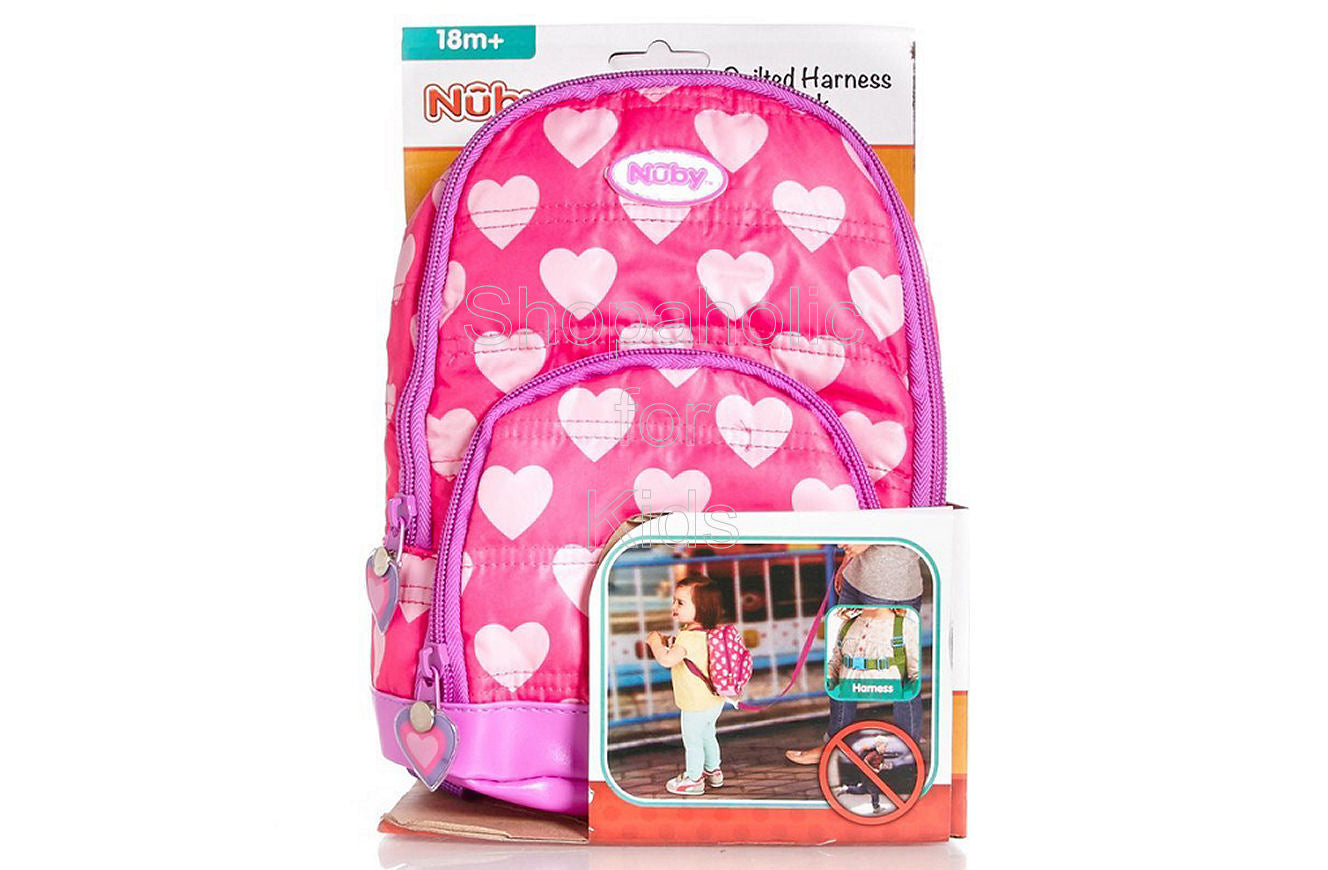 Nuby 2 in 1 Quilted Backpack Harness – Pink Hearts - SOLD OUT - Shopaholic for Kids