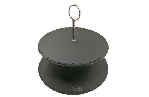 Delish Treats Round Black 2 Tier Slate Cupcake Stand