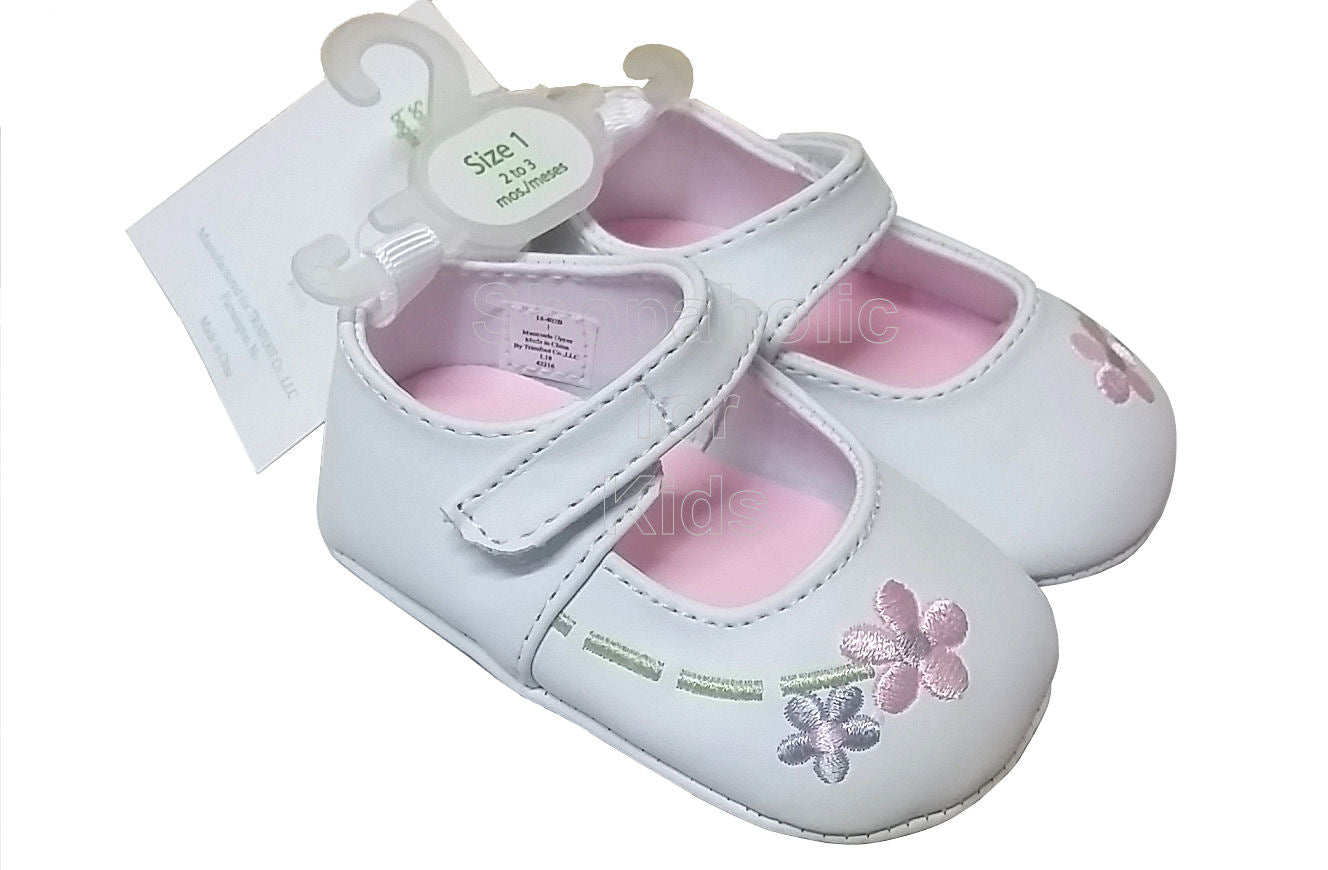 Wee Kids White Floral Baby Girl Shoes, Size 1 (2-3mos) - Shopaholic for Kids