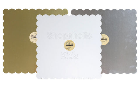 Delish Treats Cake Board Square Scalloped 12 inch (Pack of 5pcs)