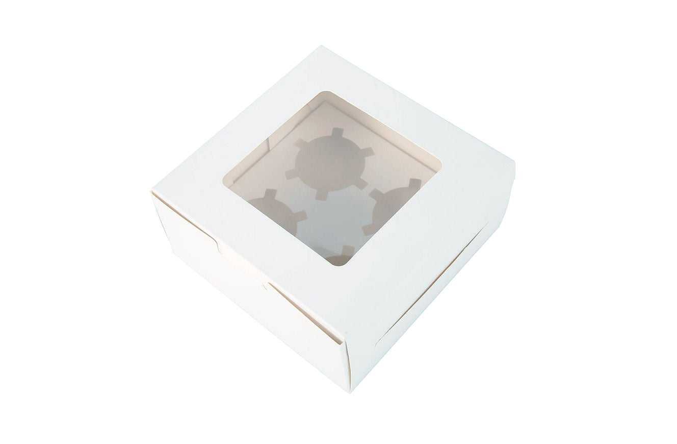 Delish Treats Cupcake Box with Holder (4 Holes) - Pack of 10pcs