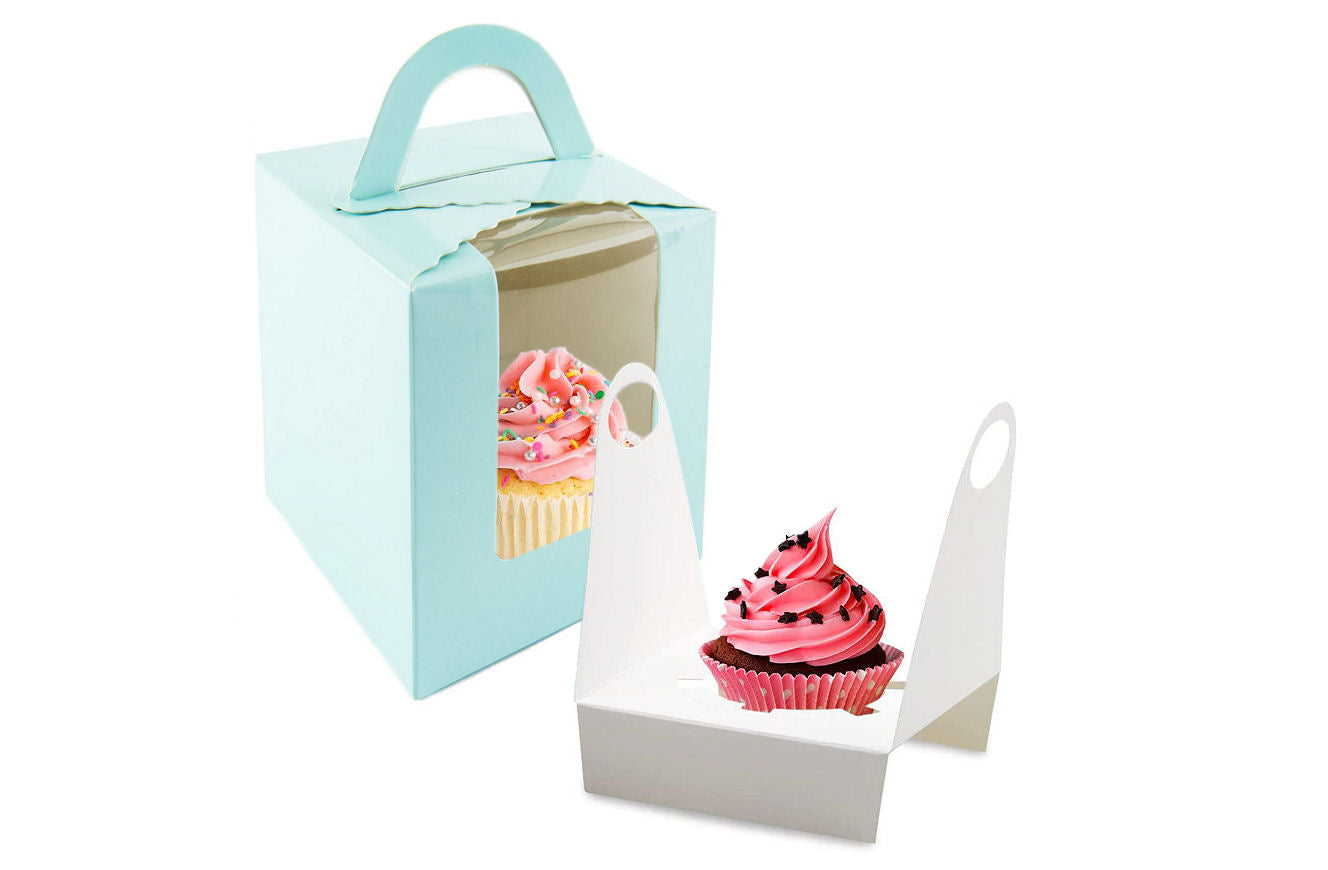 Delish Treats Cupcake Box (Solo) with Handle and Holder - Pack of 10pcs