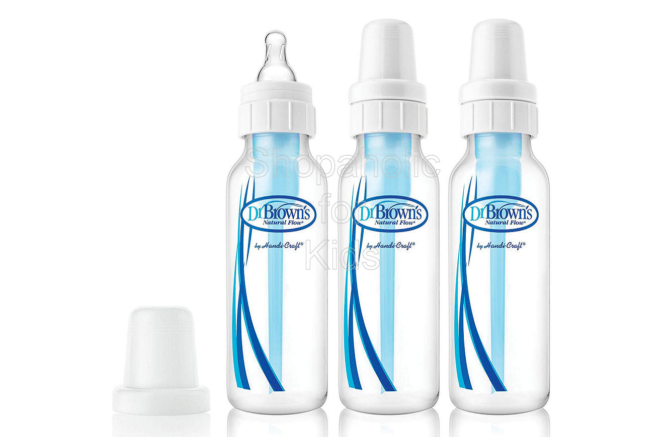 Dr. Brown's Natural Flow Standard Neck 8 oz Feeding Bottles, 0mos+, Pack of 3 - Shopaholic for Kids