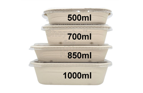 Delish Treats Organic Bagasse Oval Takeout Container with Clear Plastic Lid - Pack of 10pcs